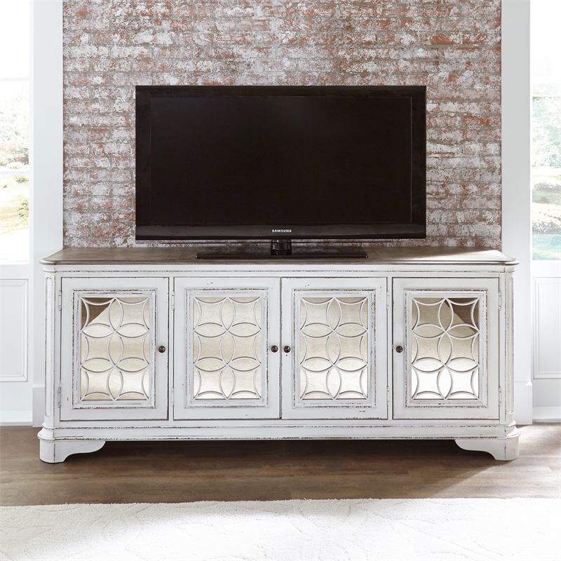 Pemberly Row Traditional Wood TV Console in White