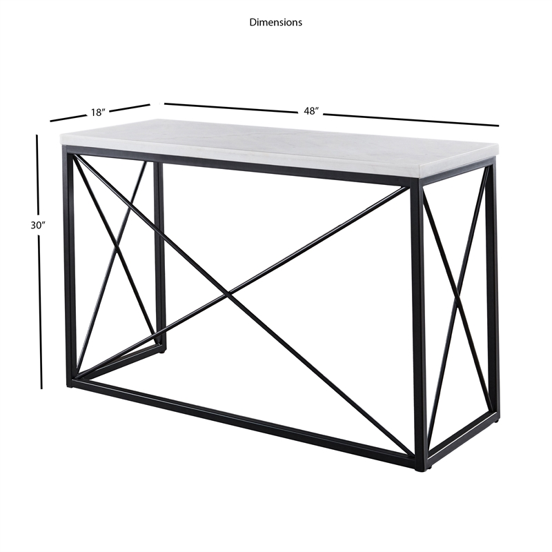 Pemberly Row Transitional White Marble Top Rectangle Sofa Table