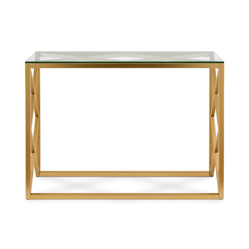 Pemberly Row Traditional Art Deco Metal Brass and Gold Finish Console Table