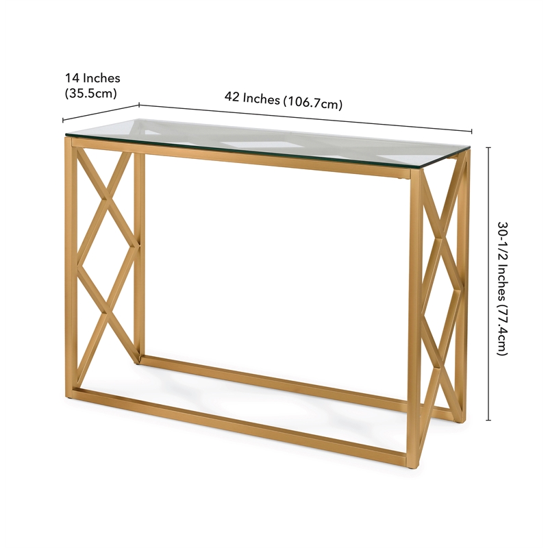 Pemberly Row Traditional Art Deco Metal Brass and Gold Finish Console Table