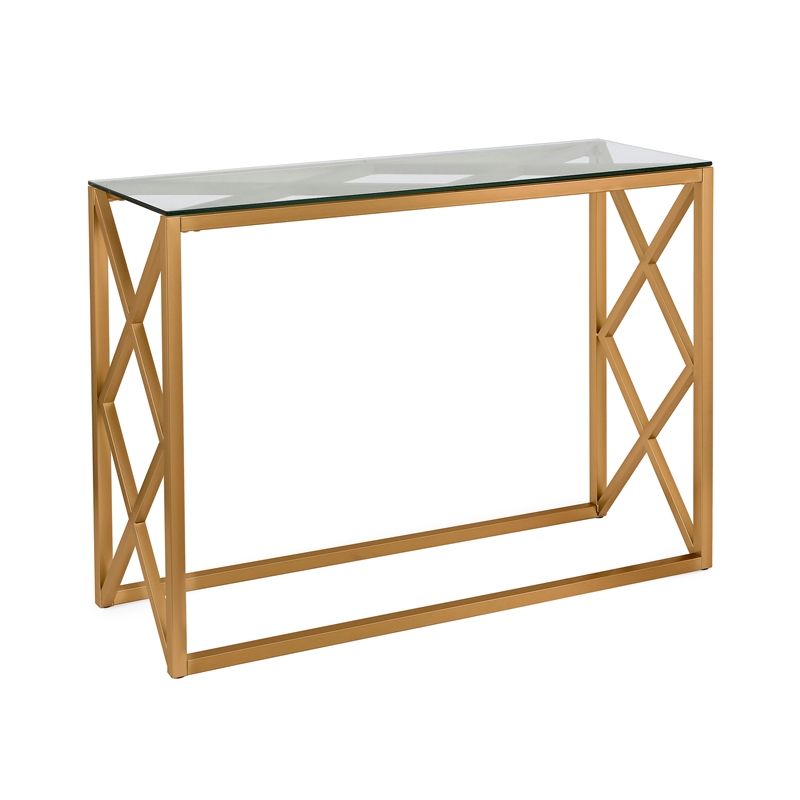 Pemberly Row Traditional Art Deco Metal Brass and Gold Finish Console Table