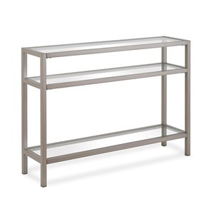 Pemberly Row Traditional 42&quot 3-Shelf Metal Satin Nickel/Gray Console Table