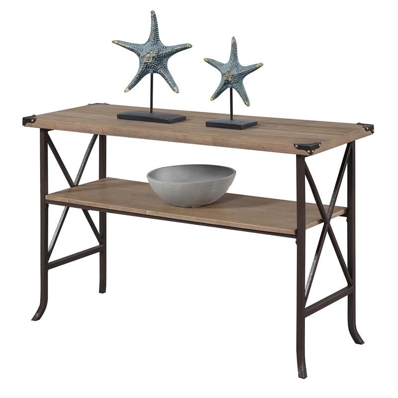 Pemberly Row Transitional Console Table in Beige Driftwood Wood Finish