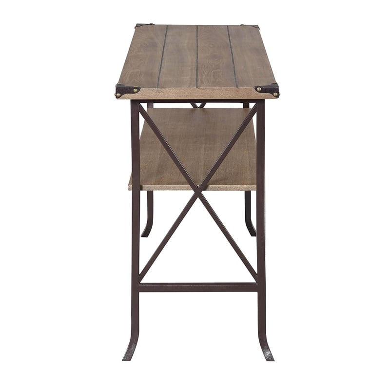 Pemberly Row Transitional Console Table in Beige Driftwood Wood Finish