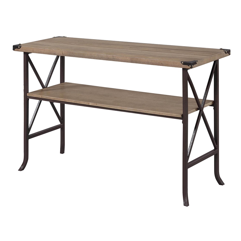 Pemberly Row Transitional Console Table in Beige Driftwood Wood Finish