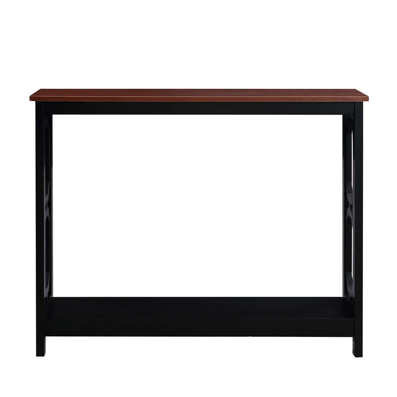 Pemberly Row Contemporary Console Table in Cherry and Black Wood Finish