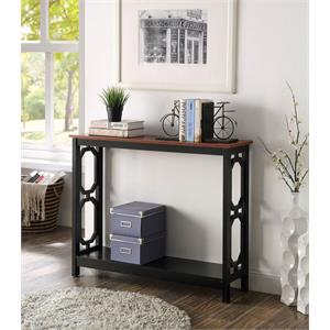 Pemberly Row Contemporary Console Table in Cherry and Black Wood Finish