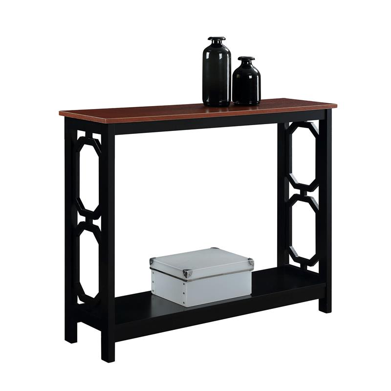 Pemberly Row Contemporary Console Table in Cherry and Black Wood Finish