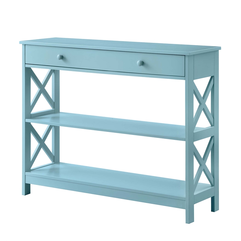 Pemberly Row Transitional One-Drawer Console Table in Seafoam Blue Wood Finish