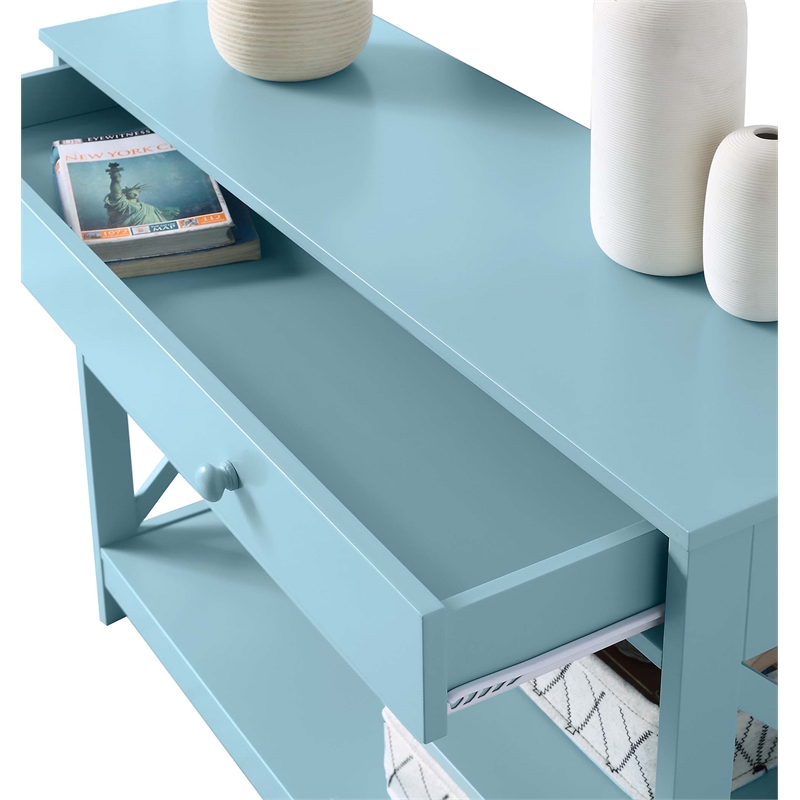 Pemberly Row Transitional One-Drawer Console Table in Seafoam Blue Wood Finish