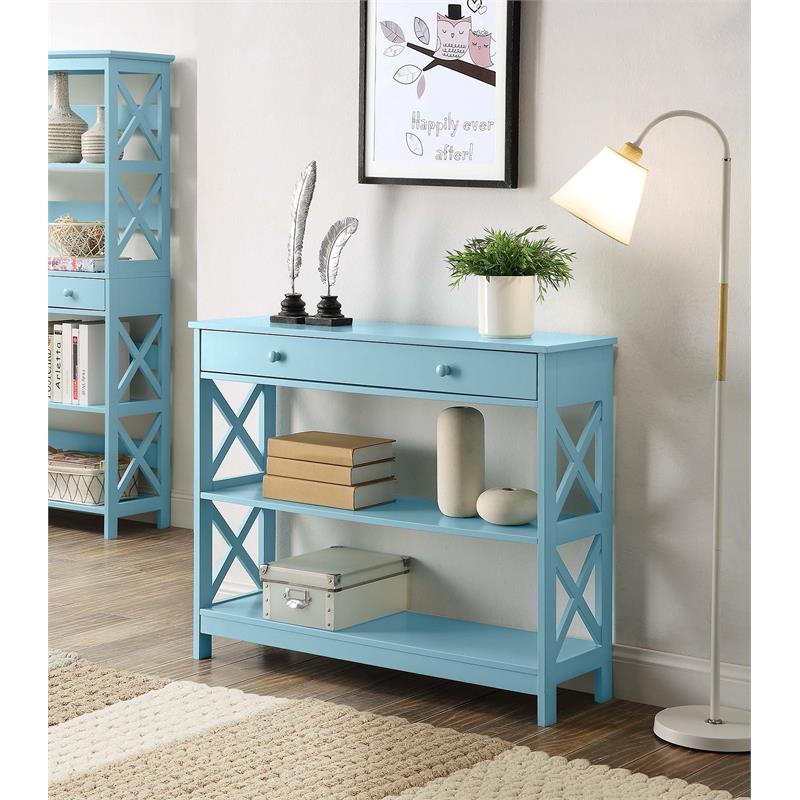 Pemberly Row Transitional One-Drawer Console Table in Seafoam Blue Wood Finish