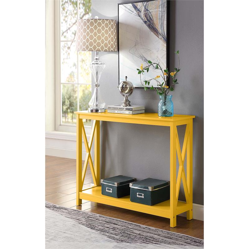 Pemberly Row Transitional Console Table in Yellow Wood Finish