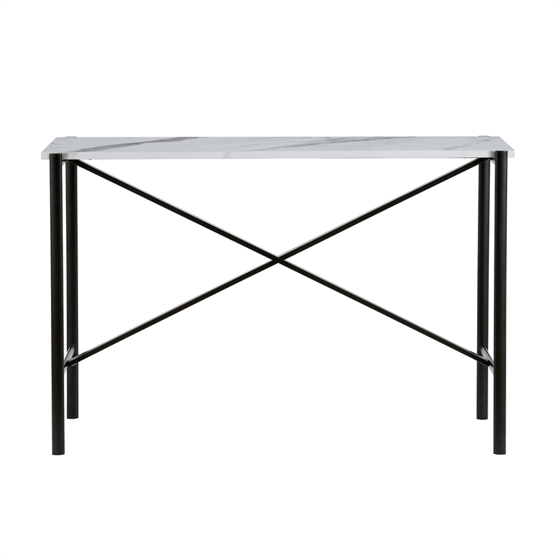 Pemberly Row Traditional Faux Marble Top Console Table in Black Matte
