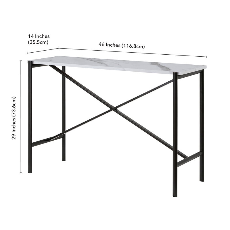 Pemberly Row Traditional Faux Marble Top Console Table in Black Matte