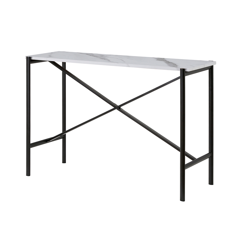 Pemberly Row Traditional Faux Marble Top Console Table in Black Matte