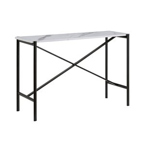 Pemberly Row Traditional Faux Marble Top Console Table in Black Matte