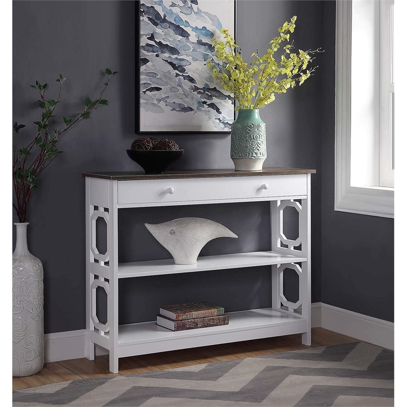Pemberly Row Contemporary One-Drawer Console Table in Espresso and White Wood