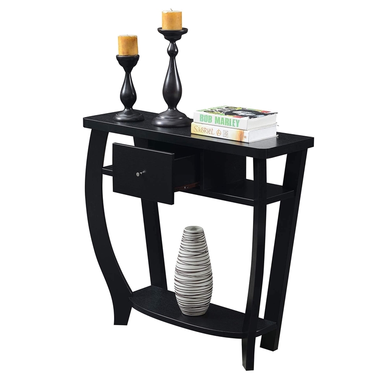 Pemberly Row Contemporary Console Table in Black Wood Finish