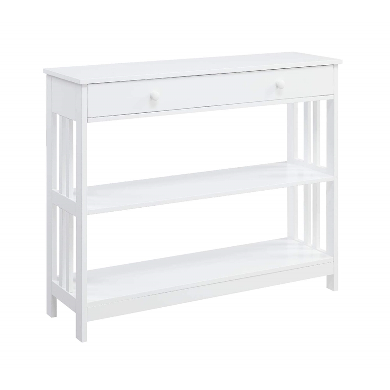 Pemberly Row Transitional Mission One-Drawer Console Table in White Wood Finish