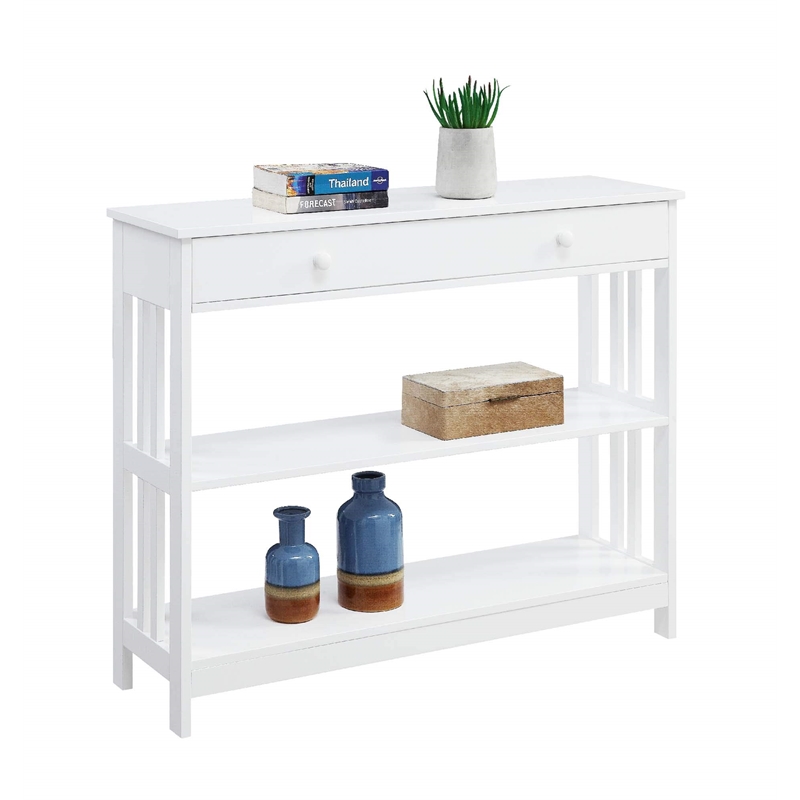 Pemberly Row Transitional Mission One-Drawer Console Table in White Wood Finish