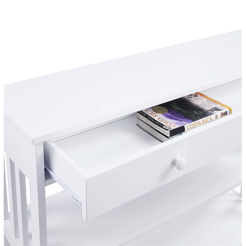 Pemberly Row Transitional Mission One-Drawer Console Table in White Wood Finish