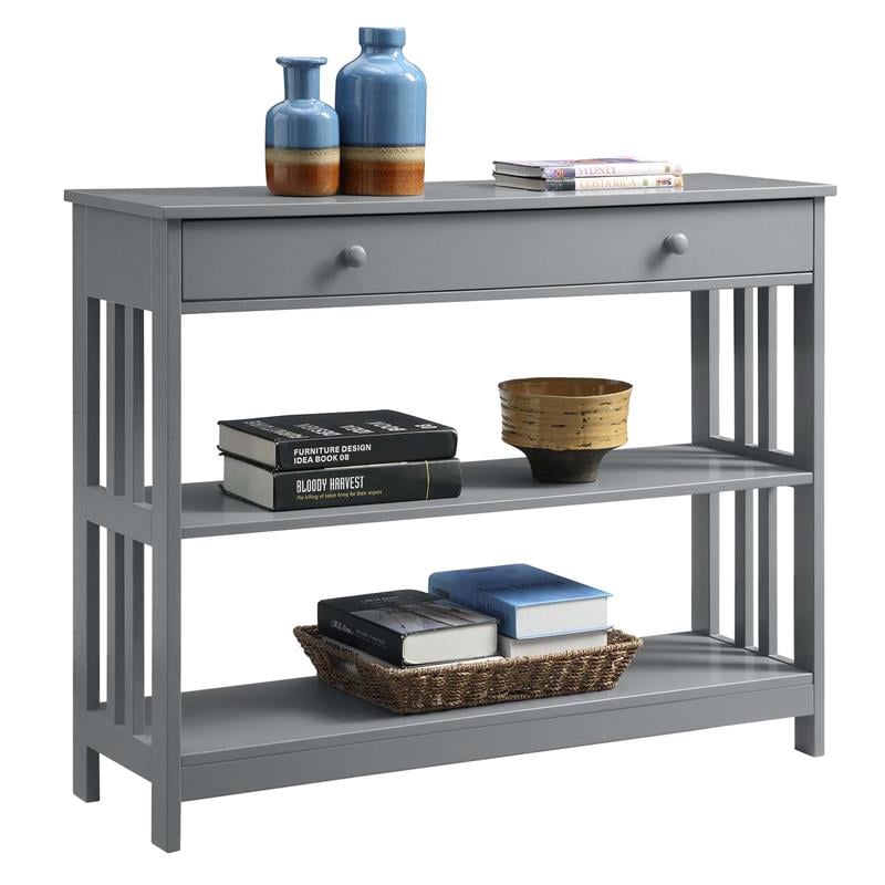 Pemberly Row Transitional Mission One-Drawer Console Table in Gray Wood Finish