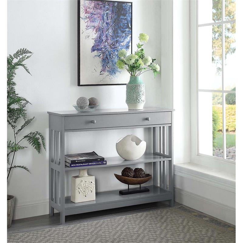 Pemberly Row Transitional Mission One-Drawer Console Table in Gray Wood Finish