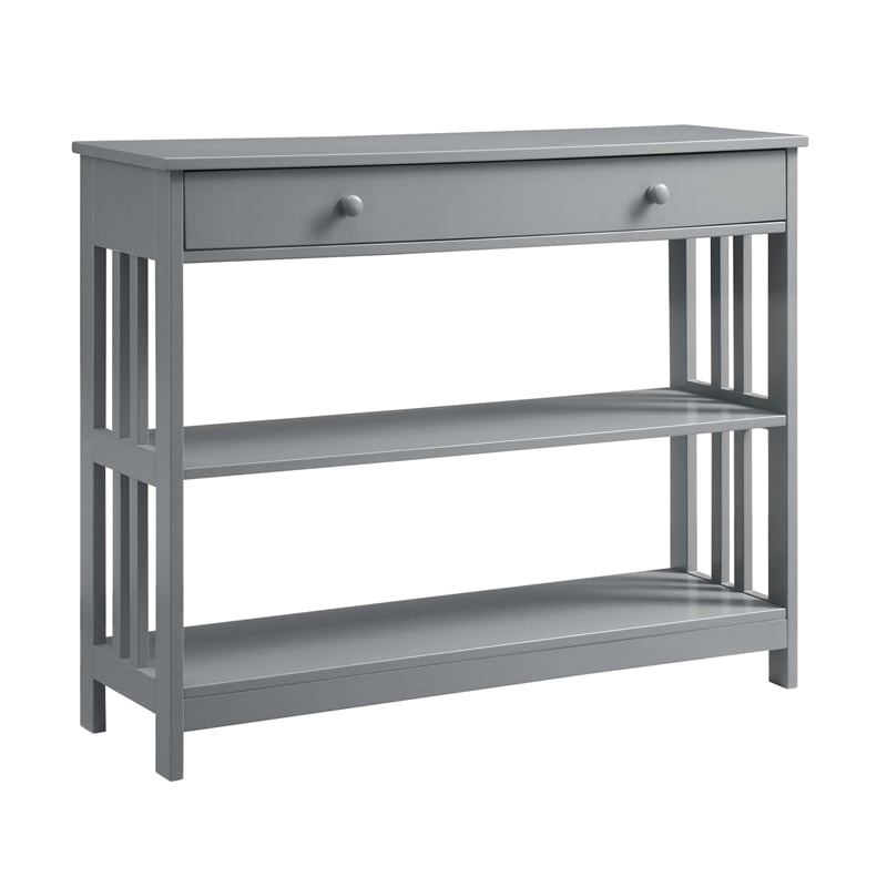 Pemberly Row Transitional Mission One-Drawer Console Table in Gray Wood Finish