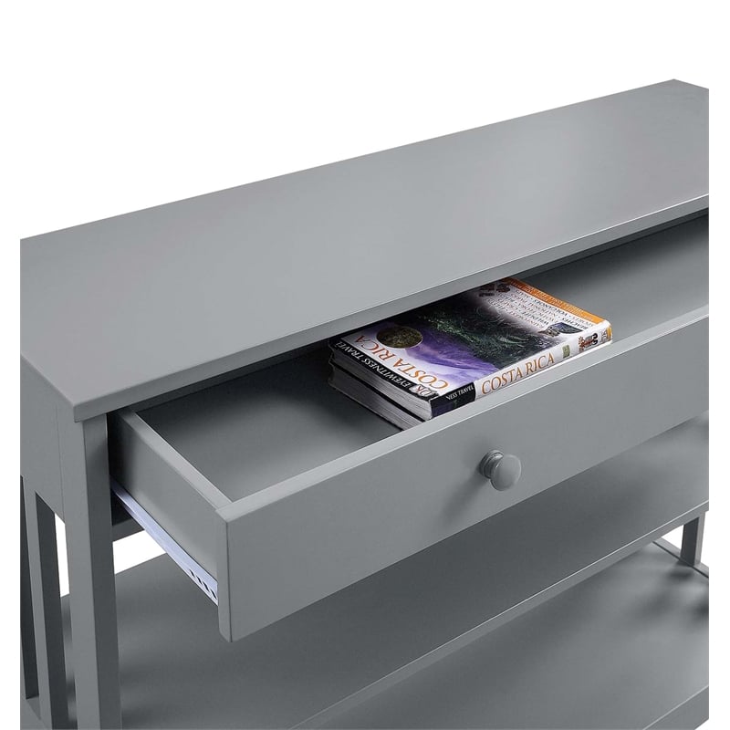 Pemberly Row Transitional Mission One-Drawer Console Table in Gray Wood Finish