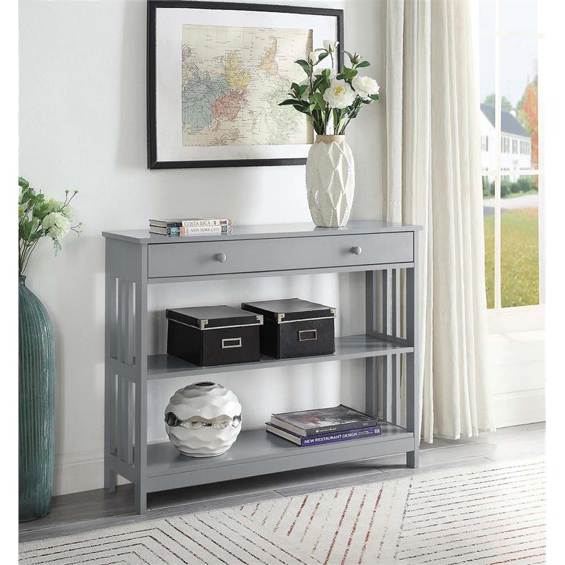 Pemberly Row Transitional Mission One-Drawer Console Table in Gray Wood Finish