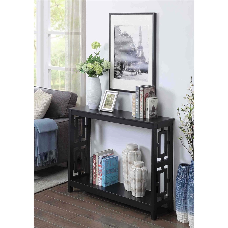 Pemberly Row Contemporary Console Table in Black Wood Finish