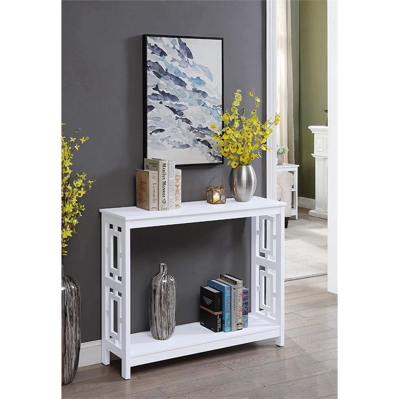 Pemberly Row Contemporary Console Table in White Wood Finish