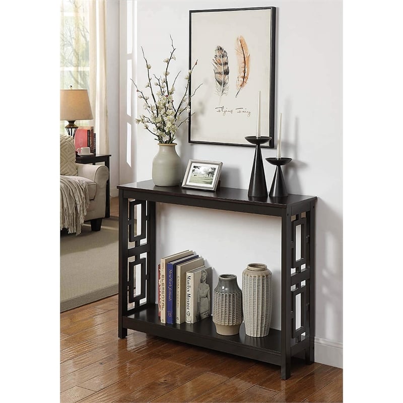 Pemberly Row Contemporary Console Table in Espresso Wood Finish