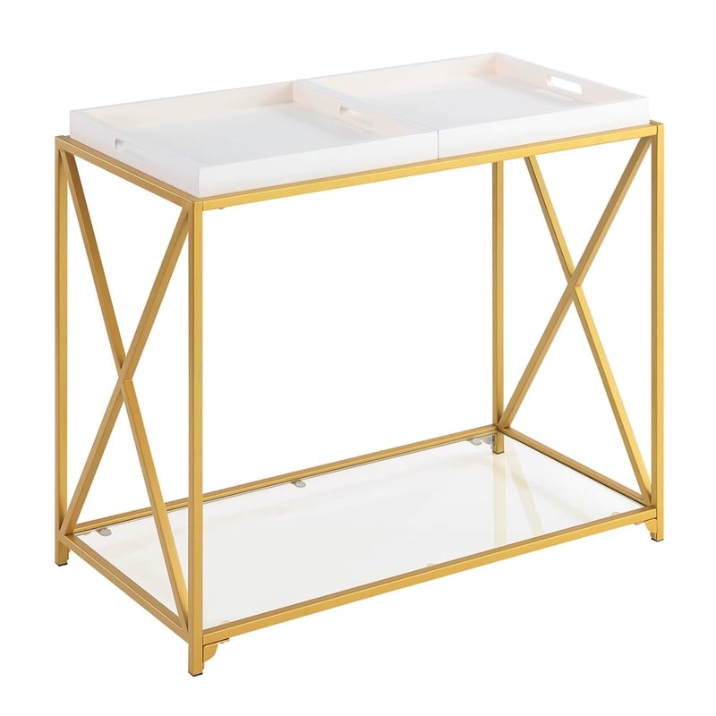 Pemberly Row Contemporary Console Table in Gold Metal Frame