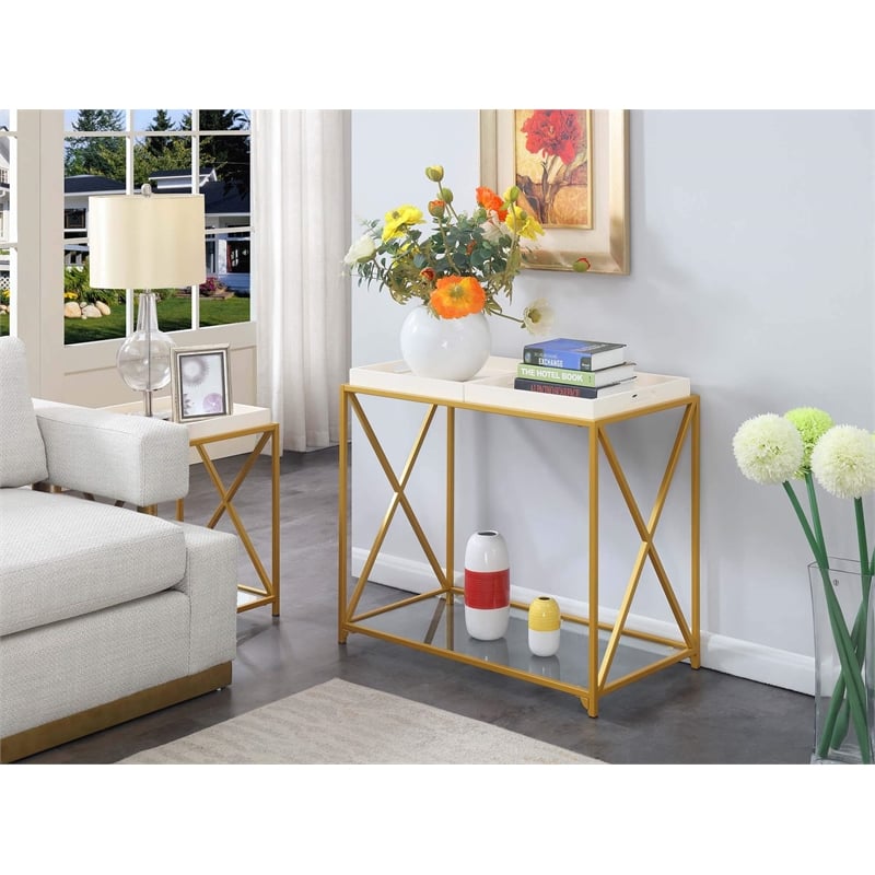 Pemberly Row Contemporary Console Table in Gold Metal Frame