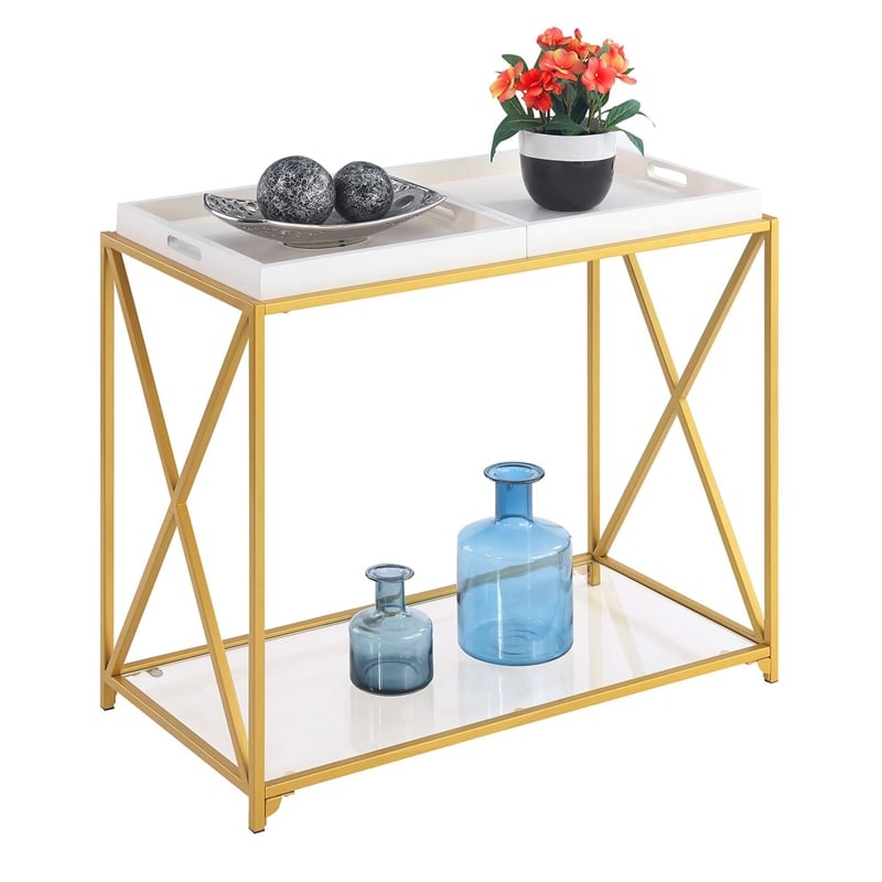 Pemberly Row Contemporary Console Table in Gold Metal Frame