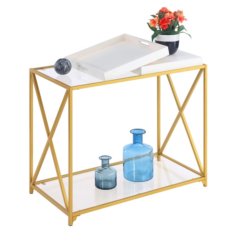 Pemberly Row Contemporary Console Table in Gold Metal Frame