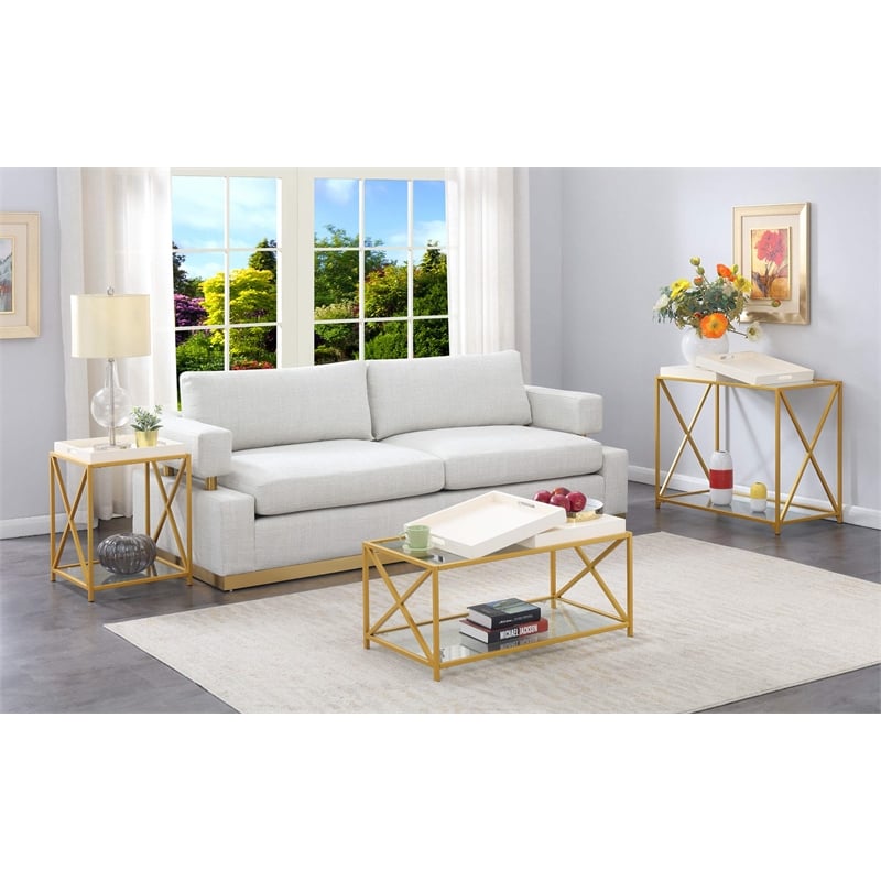 Pemberly Row Contemporary Console Table in Gold Metal Frame