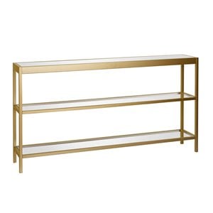 Pemberly Row Traditional 55&quot Metal 3-Shelf Short Console Table in Brass
