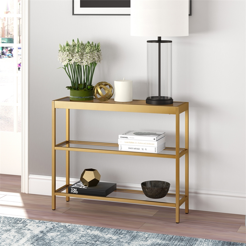Pemberley Row Metal Brass Console Table Rectangular 36