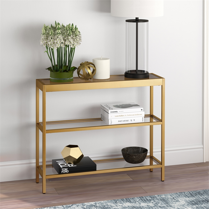 Pemberley Row Metal Brass Console Table Rectangular 36