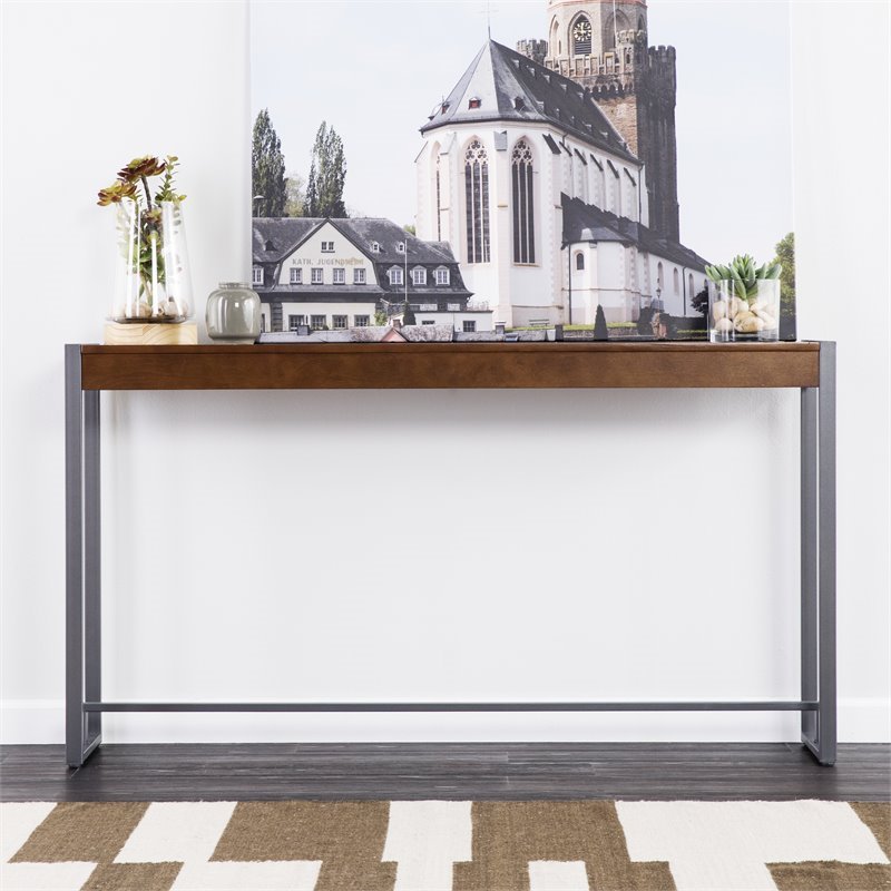 Pemberly Row Transitional Console in Dark Tobacco and Gunmetal Gray