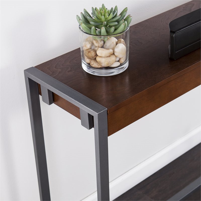 Pemberly Row Transitional Console in Dark Tobacco and Gunmetal Gray