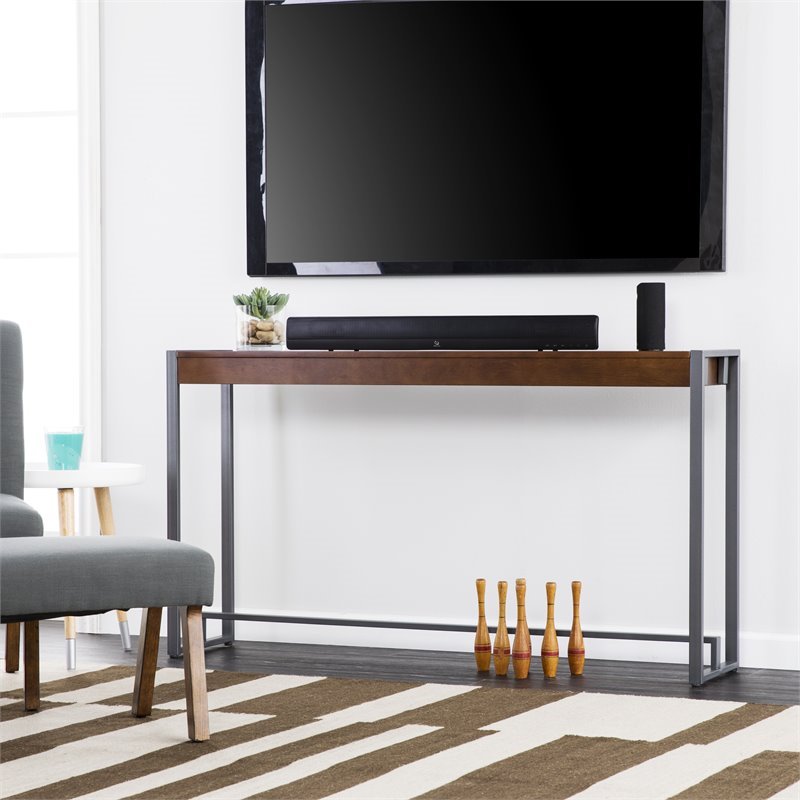 Pemberly Row Transitional Console in Dark Tobacco and Gunmetal Gray