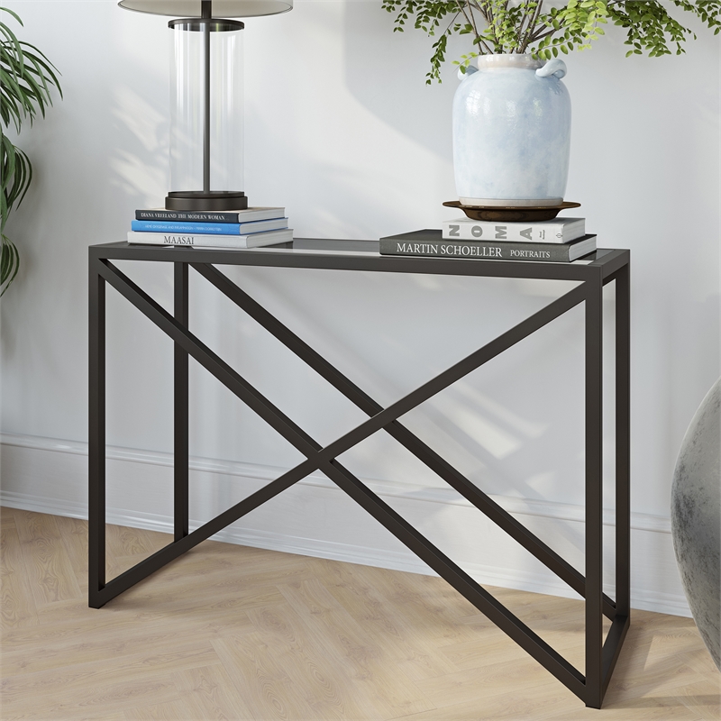 Pemberly Row Traditional 30' Geometric Metal Console Table in Black and Bronze