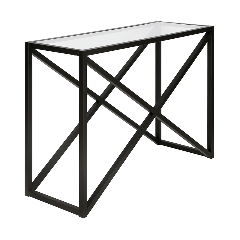 Pemberly Row Traditional 30' Geometric Metal Console Table in Black and Bronze