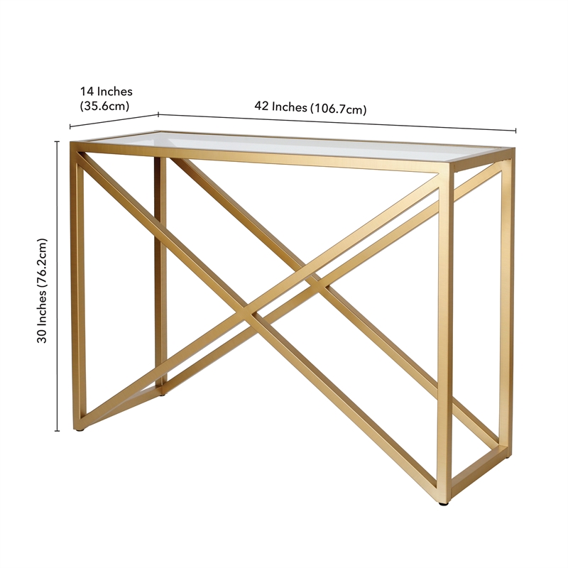 Pemberly Row Traditional 30' Geometric Metal Console Table in Brass