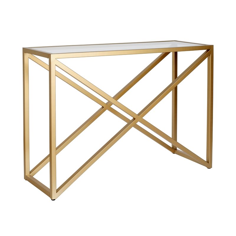 Pemberly Row Traditional 30' Geometric Metal Console Table in Brass