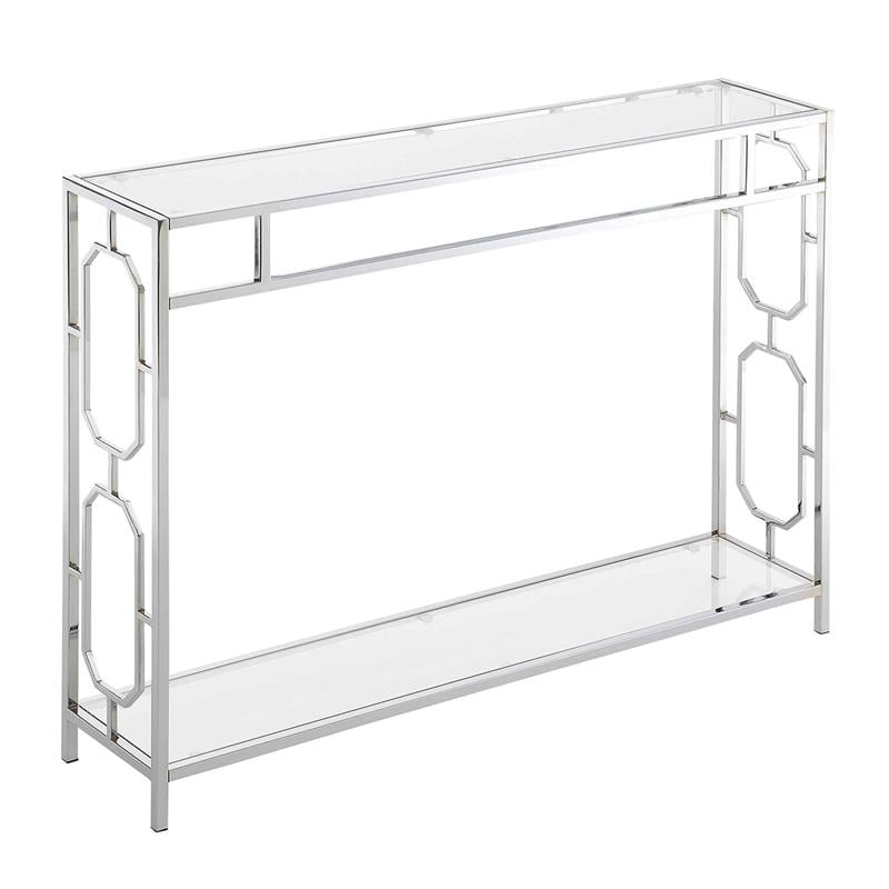 Pemberly Row Modern Clear Glass Rectangular Console Table in Chrome