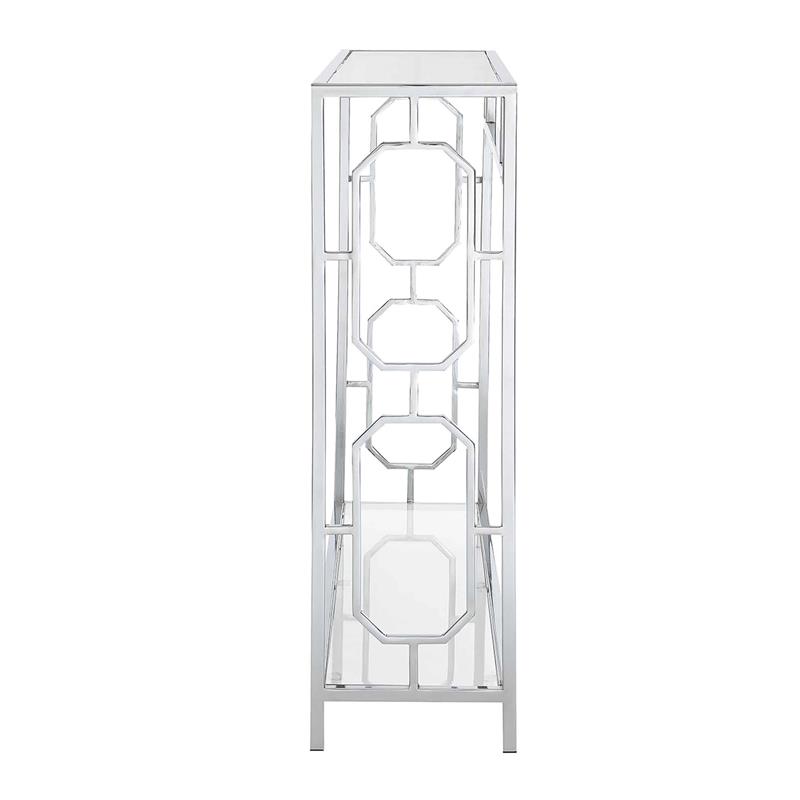 Pemberly Row Modern Clear Glass Rectangular Console Table in Chrome